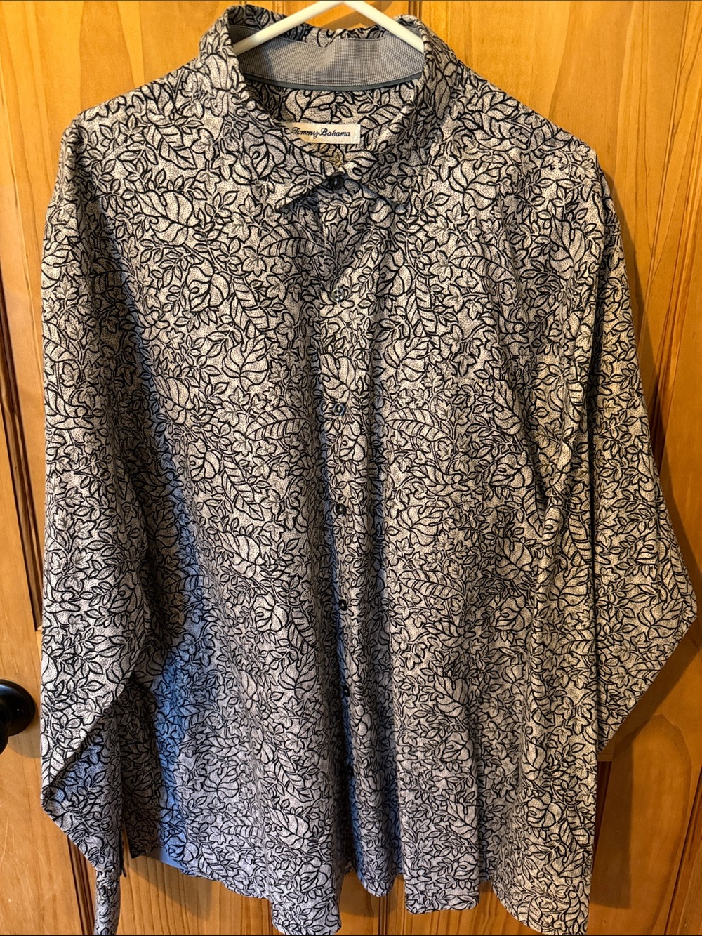 Tommy Bahama Navy and White Leaf-Print Button-Down Shirt